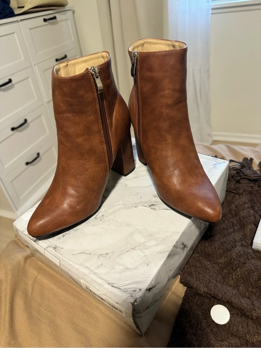 Women's Brown Ankle Boots with Side Zip
